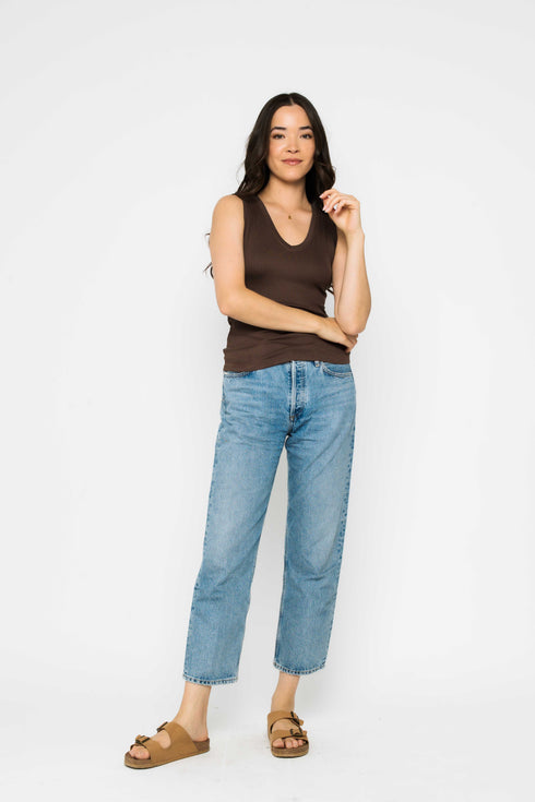 Joelle-Textured Vee Neck Tank